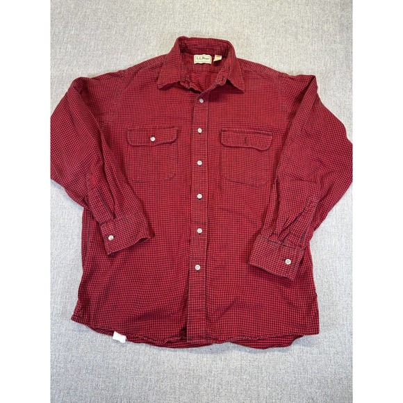 L.L. Bean Other - Vintage LL Bean Mens Flannel Shirt Button Up Houndstooth Medium Red Made USA
